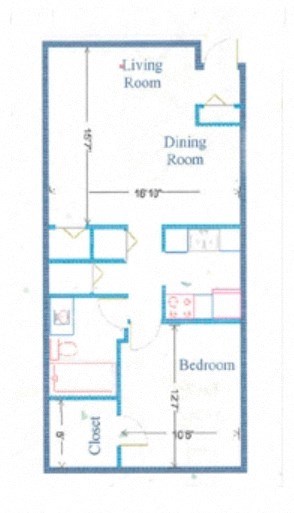 1 bed 1 bath floor plan at Parchment Point Townhomes & Apartments - Parchment, MI, Parchment, 49004